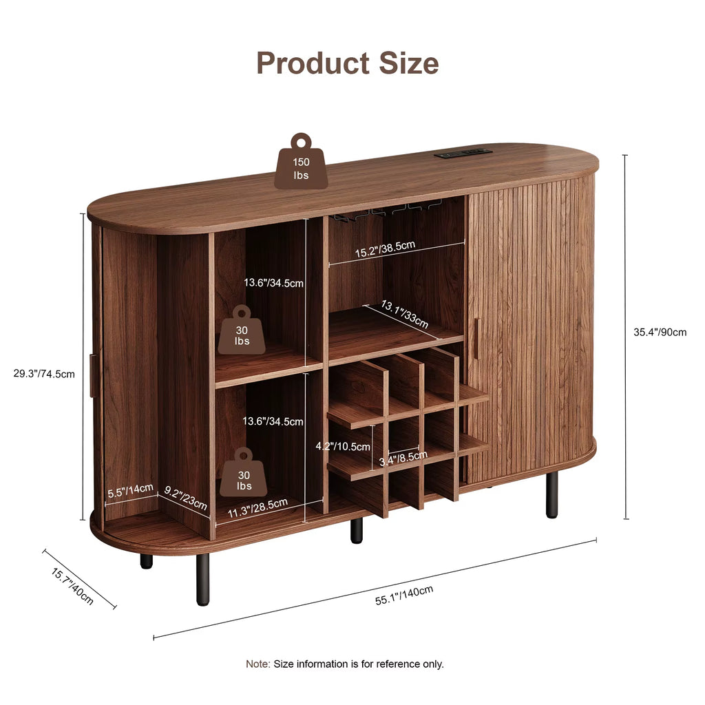 Wine Bar Cabinet W/ LED Light,Liquor Cabinet for Home,Coffee Bar Cabinet W/ Wine Rack & Glass Holder,Walnut Buffet Sideboard