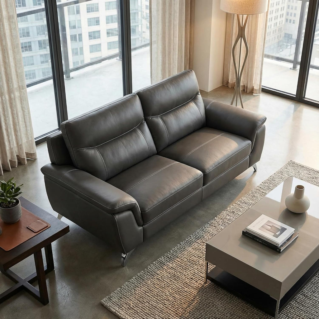 Chicago Genuine Leather Sofa, Dark Grey 79"