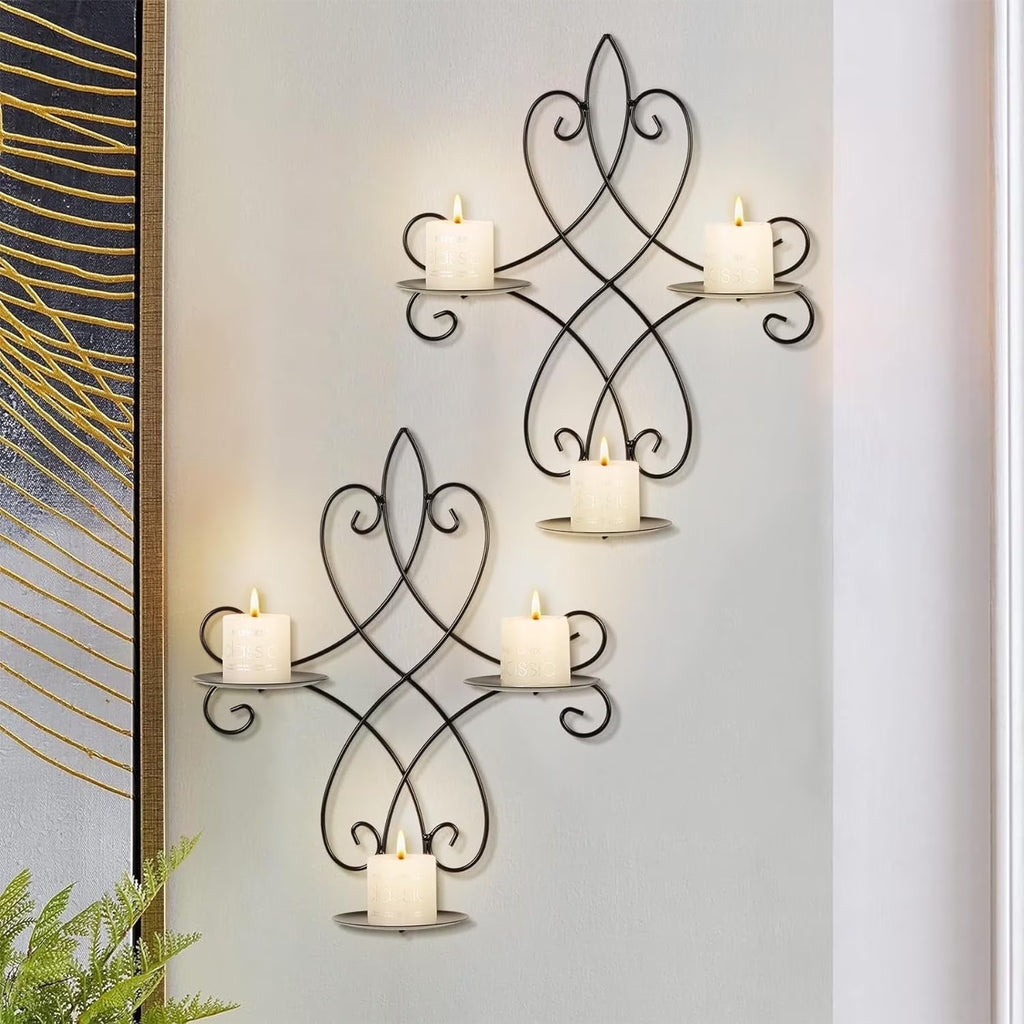 Wall Candle Sconce Holder Set of 2, Metal Wall Candle Holder Wall Decor, Hanging Wall Mounted Candle Stick Holder for Living Room Bedroom Dining Room Decorations