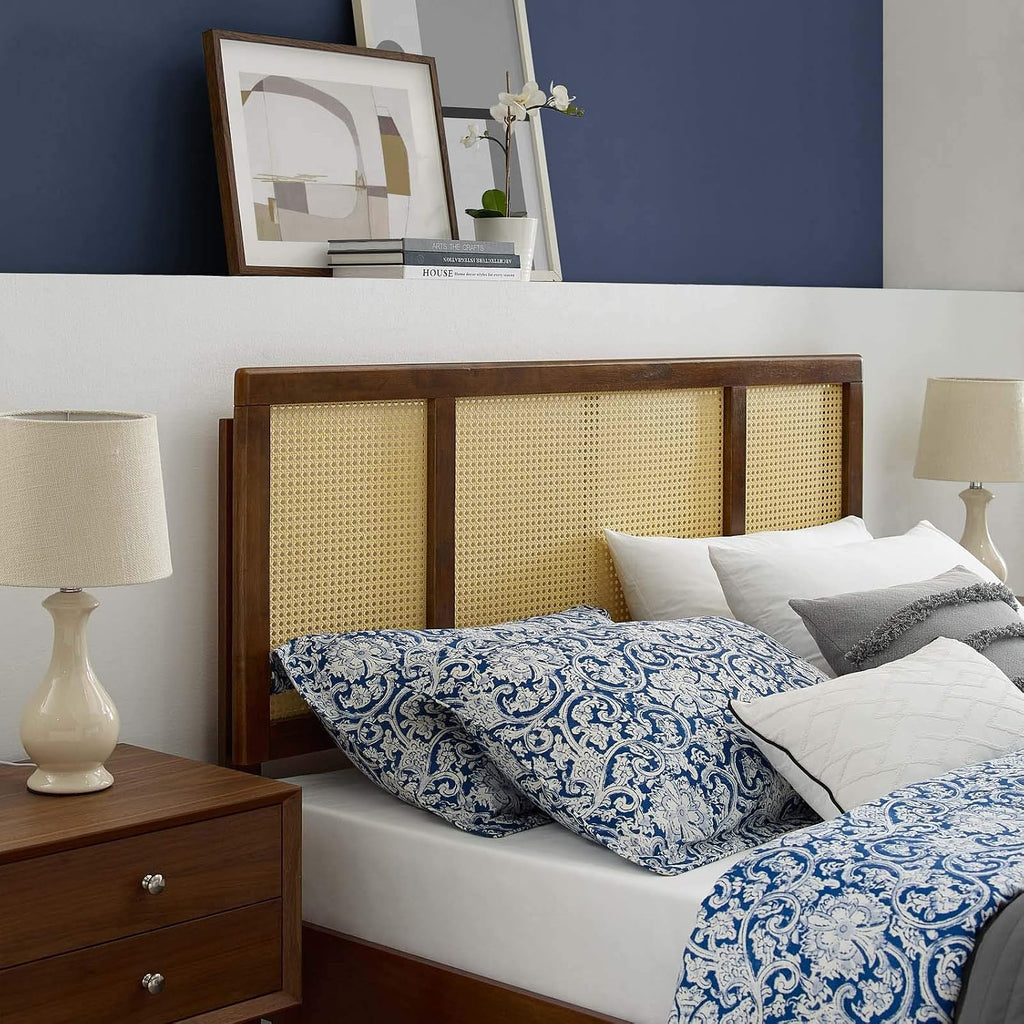 Walnut cane woven rattan headboard