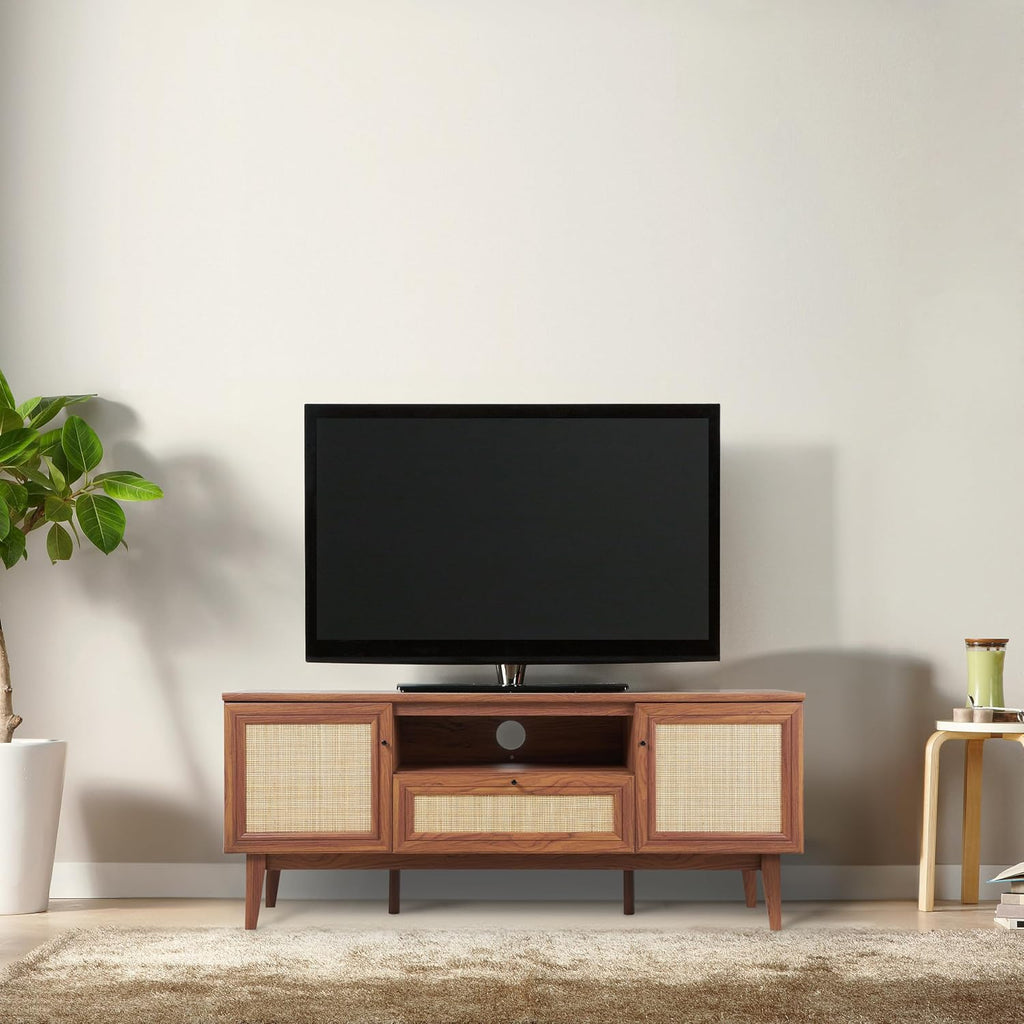 Walnut woven cane media console