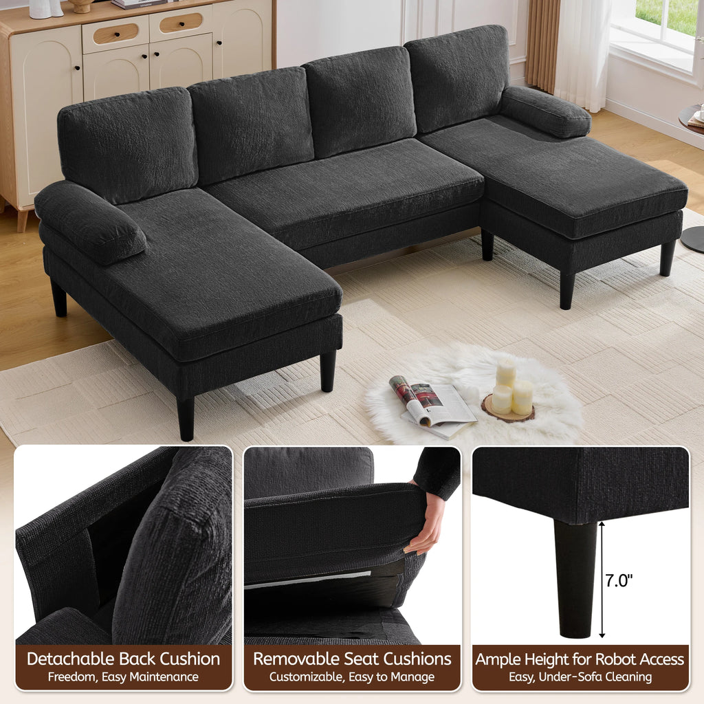 U-Shaped Sectional Sofa 4 Seater Lounge Sleeper with Removable Cushions Upholstered Couches for Living Room