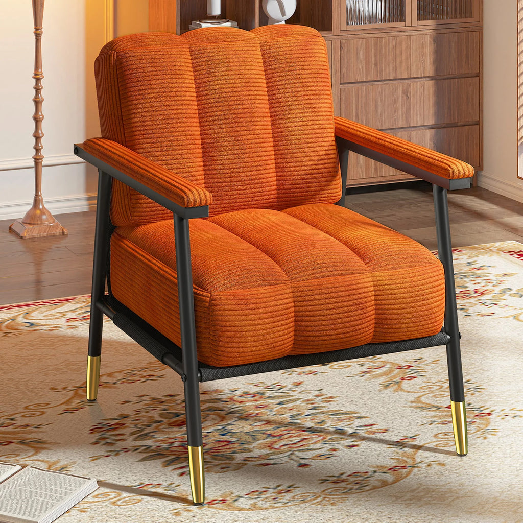 Modern Living Room Chair, Upholstered Armchair with Thick Cushion, Mid-Century Accent Chair with Metal Frame for Bedroom, Balcony and Porch