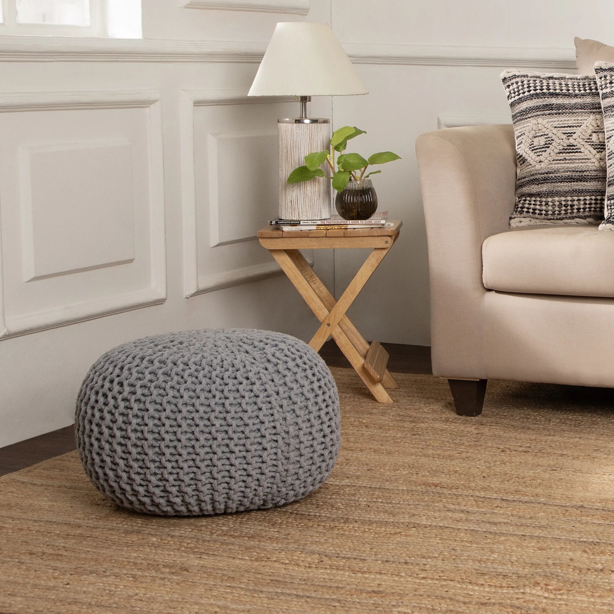 ·  · round Pouf Ottoman - Hand Knitted Cable Boho Poof Home Décor Pouffe Circular Footrest for Living Room - Nursery - Bedroom - Lounge 100% Cotton (19.5”X19.5”X14”) - Gray, Set of 2