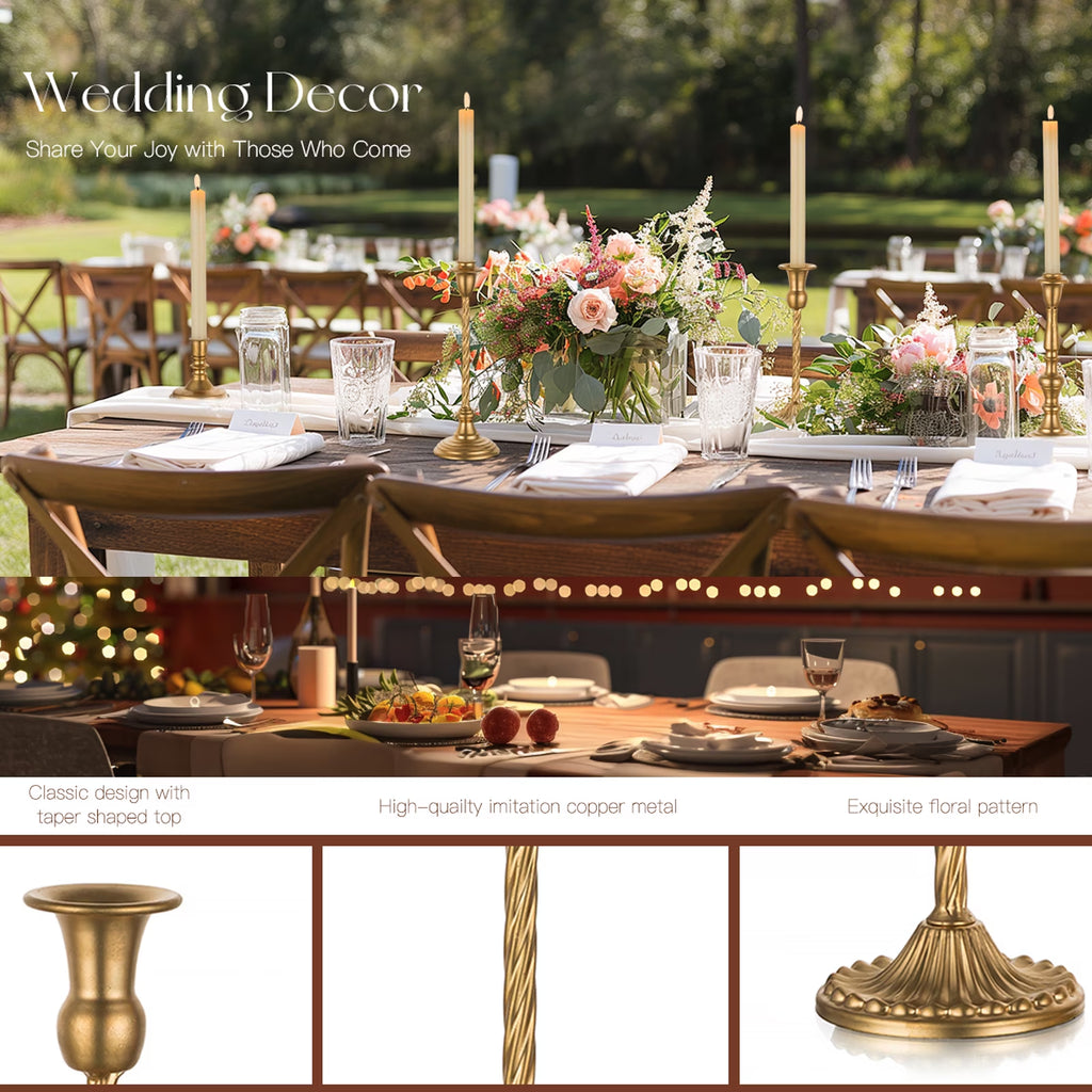 Set of 10 Gold Candlestick Holders, Tall Metal Taper Candle Holder for Candlestick Dinning Table Centerpiece Mantel Decoration