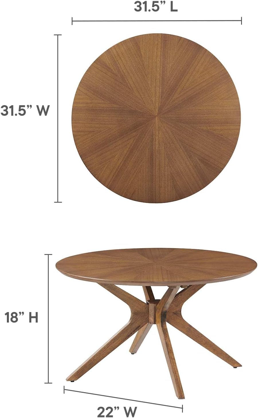 EEI-6557-WAL Crossroads round Wood Coffee Table, Walnut