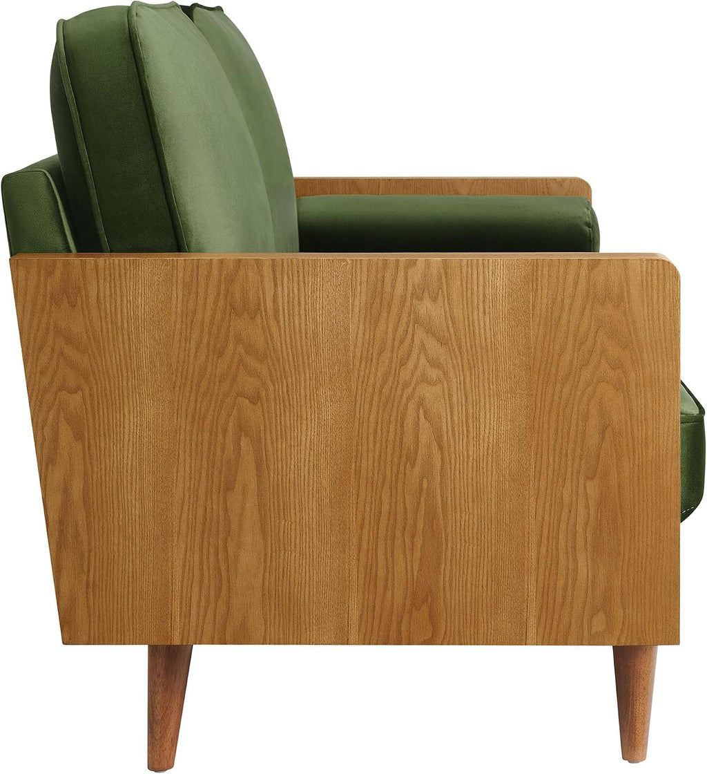 Kellan 72 Inch Velvet Sofa in Walnut Moss Green
