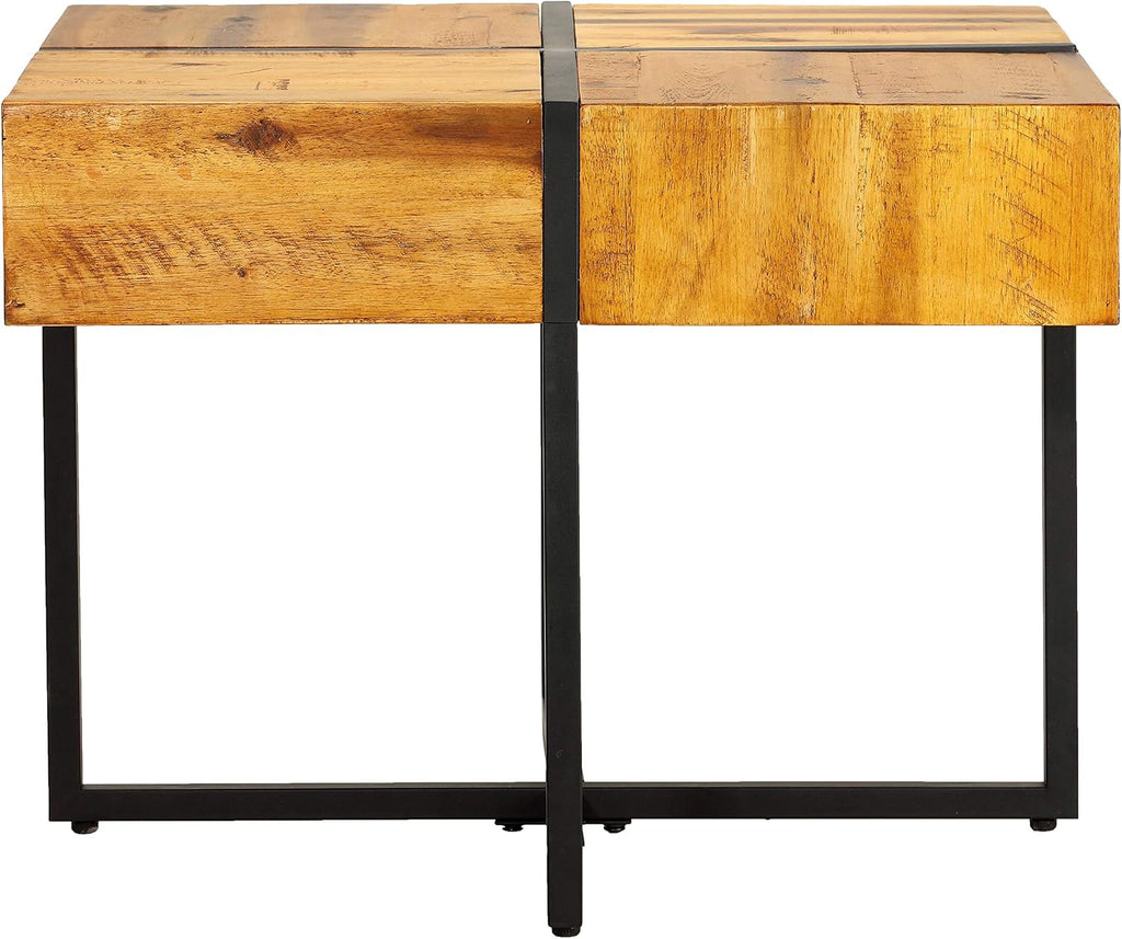 Landon End Table, Solid Wood with Black Metal Frame