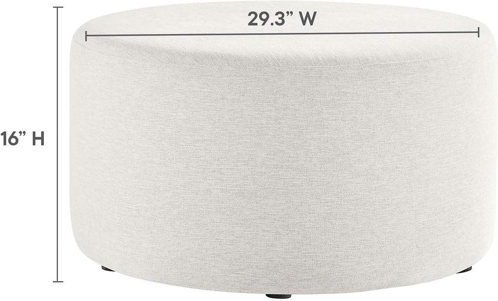 Callum 29 Inch round Ottoman in Heathered Weave Ivory - Heathered Woven Fabric - Versatile Upholstered Coffee Table and Footrest - Couch Ottoman - Living Room Accent Table
