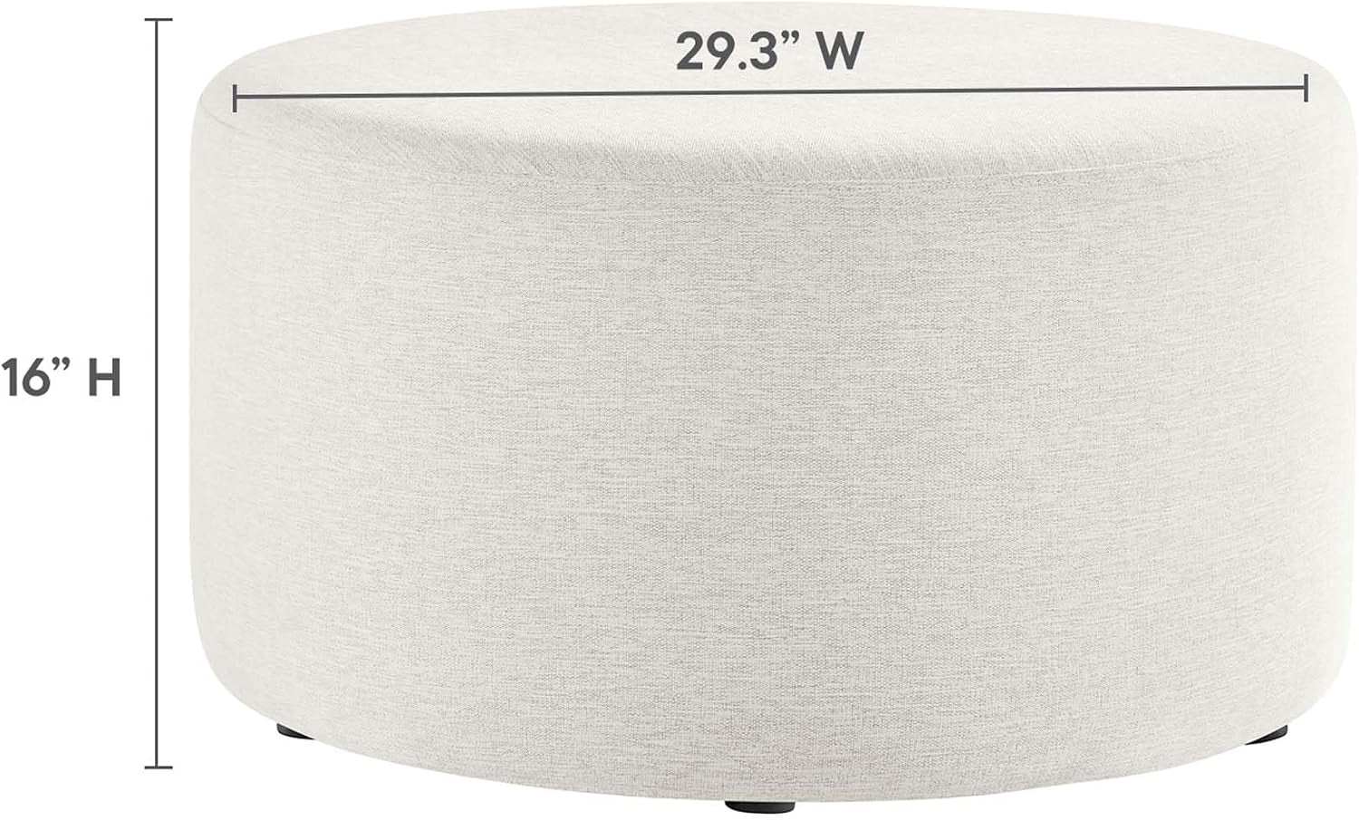 Callum 29 Inch round Ottoman in Heathered Weave Ivory - Heathered Woven Fabric - Versatile Upholstered Coffee Table and Footrest - Couch Ottoman - Living Room Accent Table