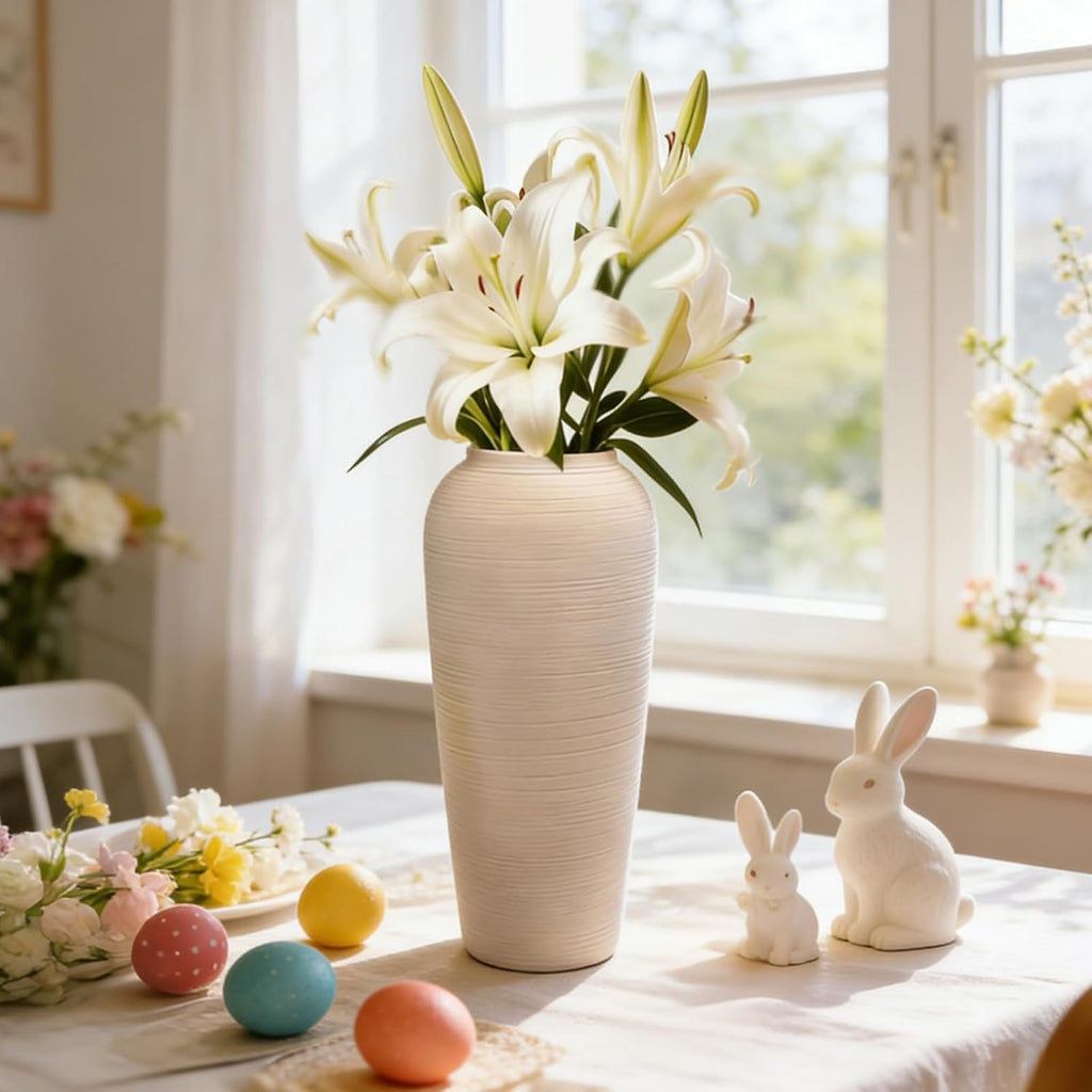 Tall Ceramic Vase 12 Inch Neutral Textured Vase,Cream Vase for Home Decor | Farmhouse Tall Ceramic Flower Vase for Dining Table,Living Room,Kitchen,Bedroom,Entryway,Christmas Gift
