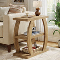 End Table for Living Room, 3-Tier Narrow Side Table with Storage, Farmhouse Wooden beside Table with Geometric Frame, Tall Nightstand for Bedroom, Small Spaces, Natural Oak
