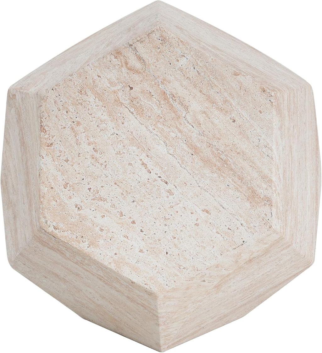 Beige travertine hexagonal side table