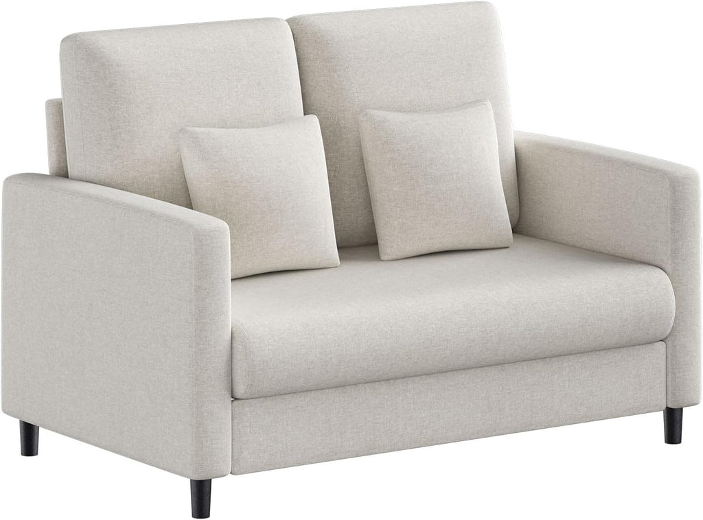 Beige mid century loveseat sofa
