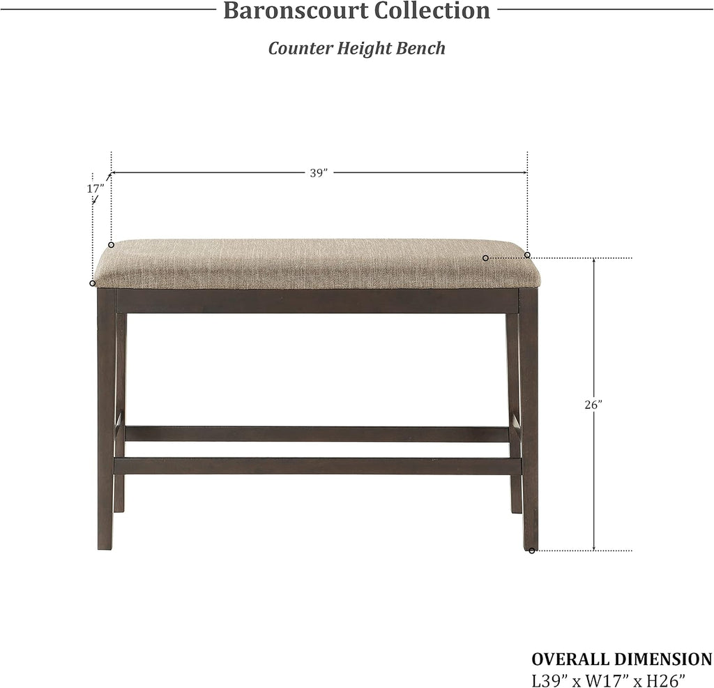 Baronscourt Farmhouse Small Entryway Bench - 39 Inch, Upholstered Counter Height Solid Wood Frame, Padded Top, Easy Assembly , 26"Seat Height, Farmhouse End of Bed Bench for Bedroom,Dark Brown