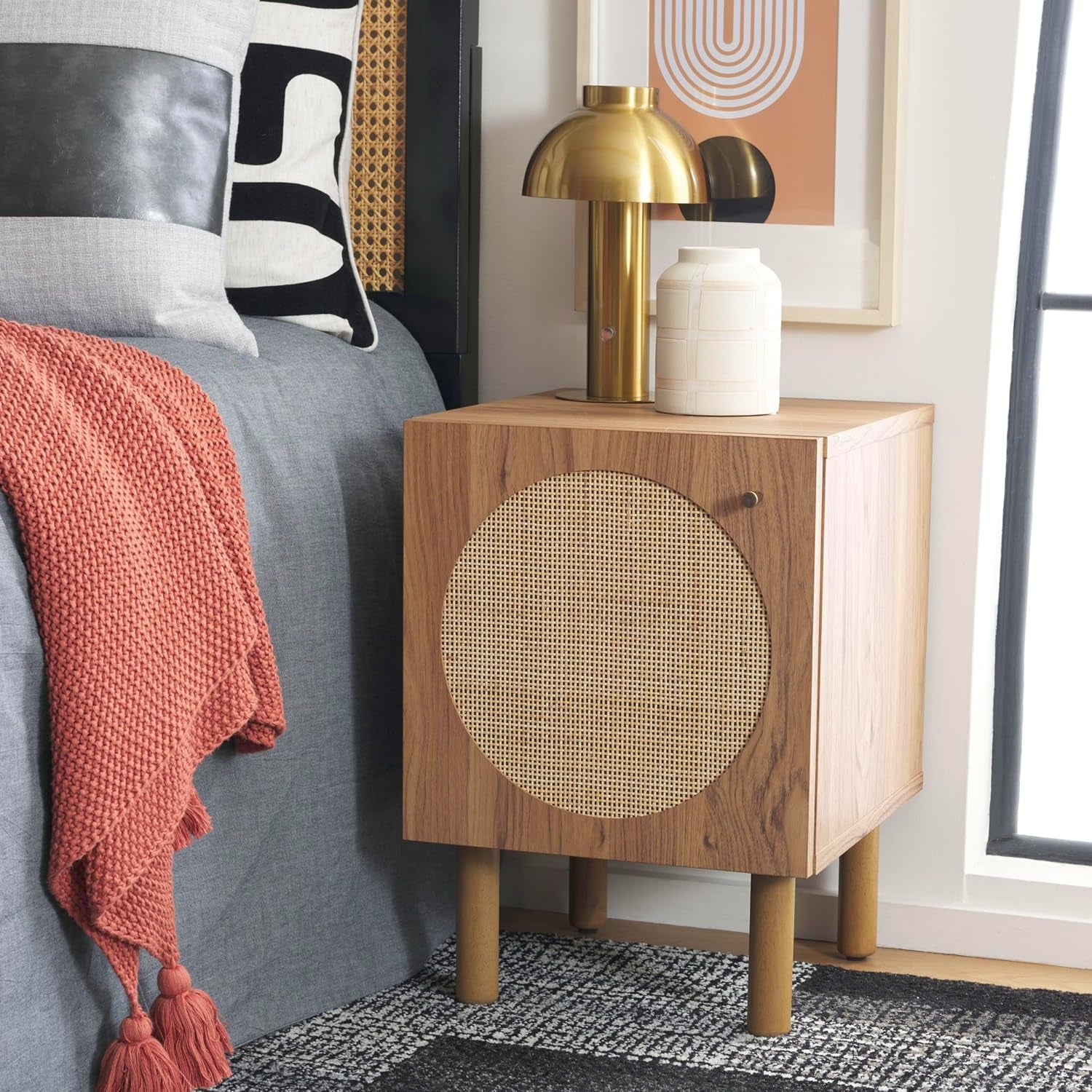 SAFAVIEH Home Collection Ophelia Oak/Natural 1-Door Nightstand Bedside Accent Table