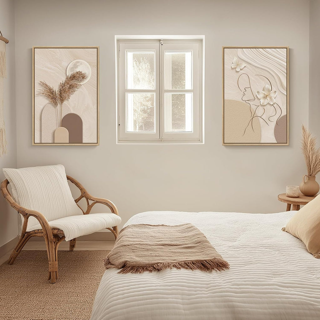 Framed Modern Neutral Beige Abstract Wall Art for Living Room, 20X30 Inch | Woman Silhouette, Canvas Prints, Large Painting, Modern Picture, Set of 2, Contemporary, Elegant Artwork, Wall Decor Bedroom