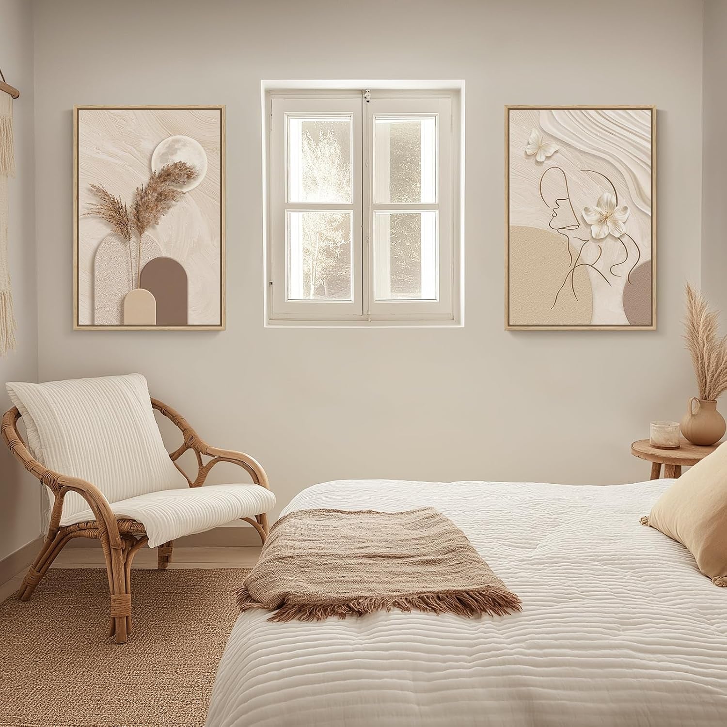 Framed Modern Neutral Beige Abstract Wall Art for Living Room, 20X30 Inch | Woman Silhouette, Canvas Prints, Large Painting, Modern Picture, Set of 2, Contemporary, Elegant Artwork, Wall Decor Bedroom
