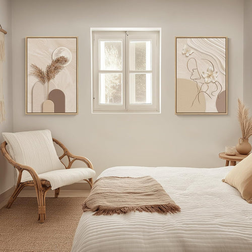 Framed Modern Neutral Beige Abstract Wall Art for Living Room, 20X30 Inch | Woman Silhouette, Canvas Prints, Large Painting, Modern Picture, Set of 2, Contemporary, Elegant Artwork, Wall Decor Bedroom
