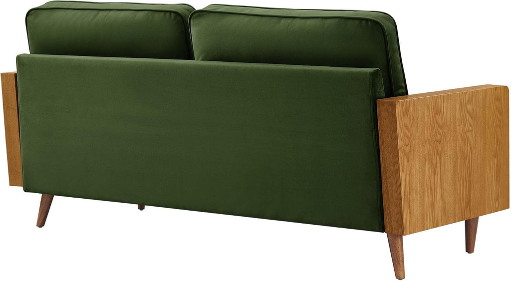 Kellan 72 Inch Velvet Sofa in Walnut Moss Green