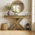 Narrow Console Table, 140 Cm Country-Style Entryway Table, X-Shaped Coffee Table behind the Sofa for Living Room, Entrance Area, Foyer, Hallway, Rustic Brown
