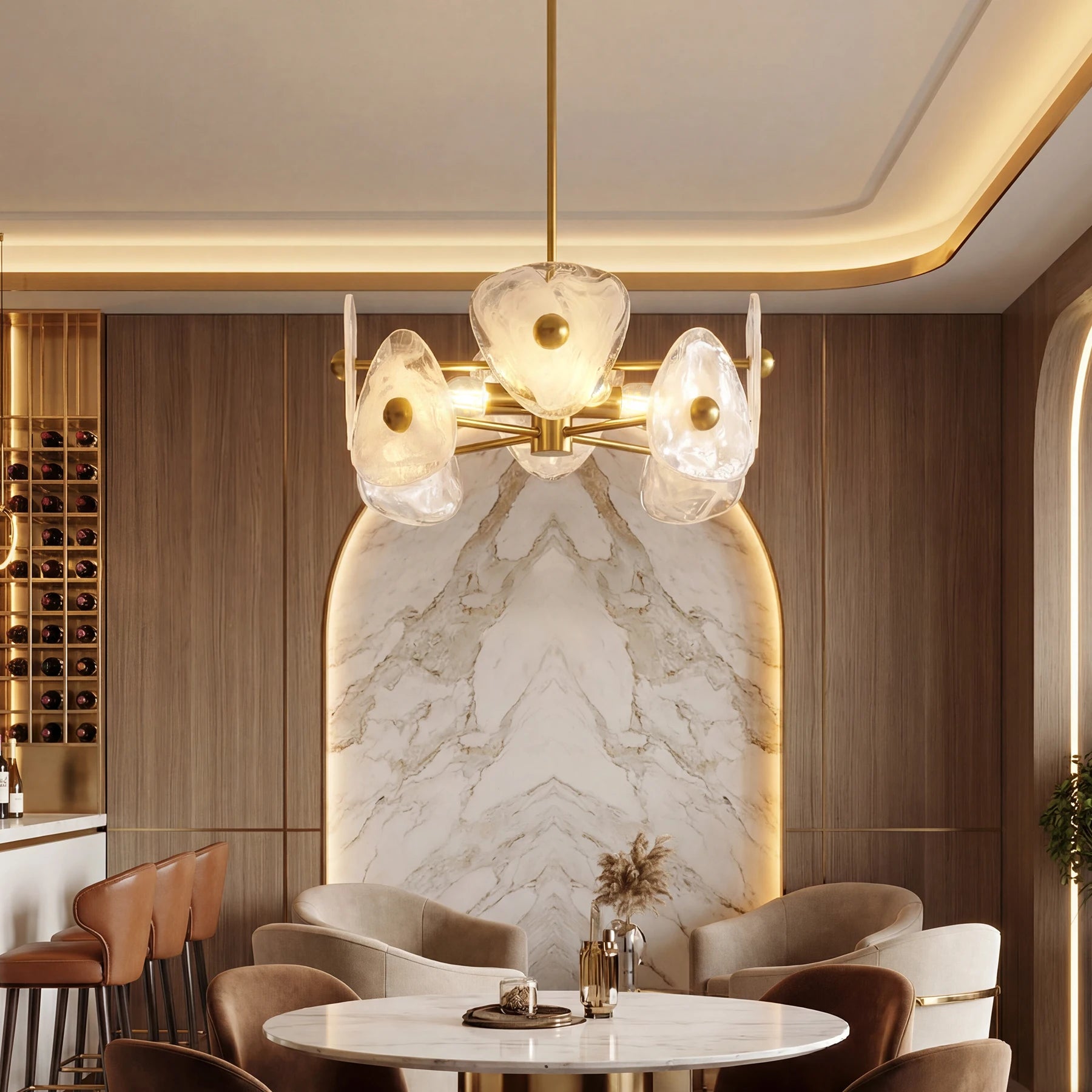 Tribesigns Modern Gold Chandeliers for Dining Room, Farmhouse Luxury 4-Light Chandelier for Bedroom, Adjustable Hanging Pendant