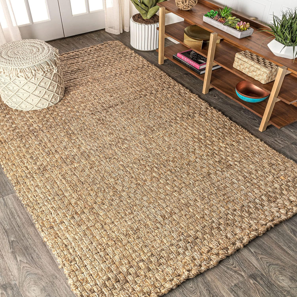 Estera Hand Woven Boucle Chunky Jute Natural Indoor Area Rug, 8X10, Bohemian, Transitional, Easy-Cleaning for Living Room, Bedroom, Kitchen, Pet Friendly, Non-Shedding (NFR102A-8)