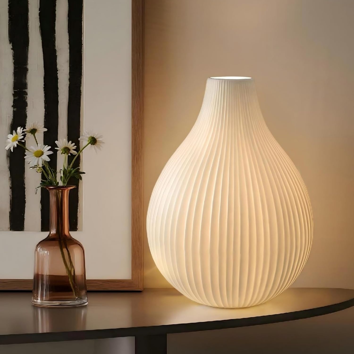 Modern Ceramic Decorative Table Lamp Living Room Bedroom Bedside | Handcrafted Unique Warm Ambient Lighting Lamp, Accent White Translucent Ceramic Shade, Fully Dimmable, Corded, Bulb Included