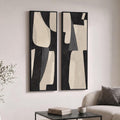 Framed Black Beige Abstract Long Vertical Wall Art for Living Room, 2 Piece | Long Narrow, Oversized, Canvas Prints, Abstract Pictures, Vertical, Modern Artwork, Black and Beige, Hallway Wall Decor
