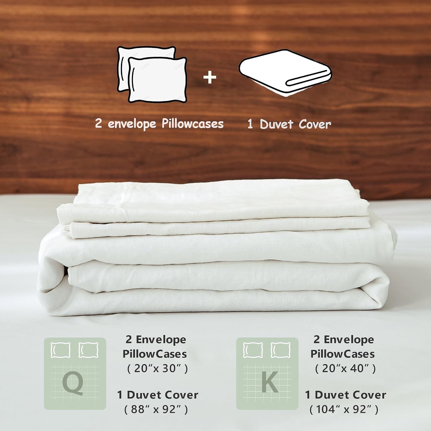 100% Linen Duvet Cover Set, 3 PCS Natural French Flax White Duvet Cover King Size, Breathable Soft Comfy Linen Bedding Comforter Cover with 2 Pillowcases(White, 104" X 92")