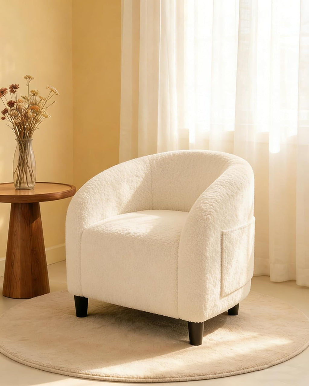 Accent Chair Boucle Barrel Chairs Living Room Chairs round Armchairs for Bedroom Waiting Room Office Reception Chairs(Beige)