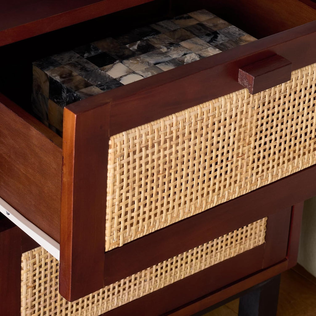SAFAVIEH Home Collection - Erica 2-Drawer Nightstand Table, Natural Wood & Rattan Cane Bedside Storage (NST4006D)