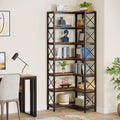 Seven tier corner bookshelf with metal frame