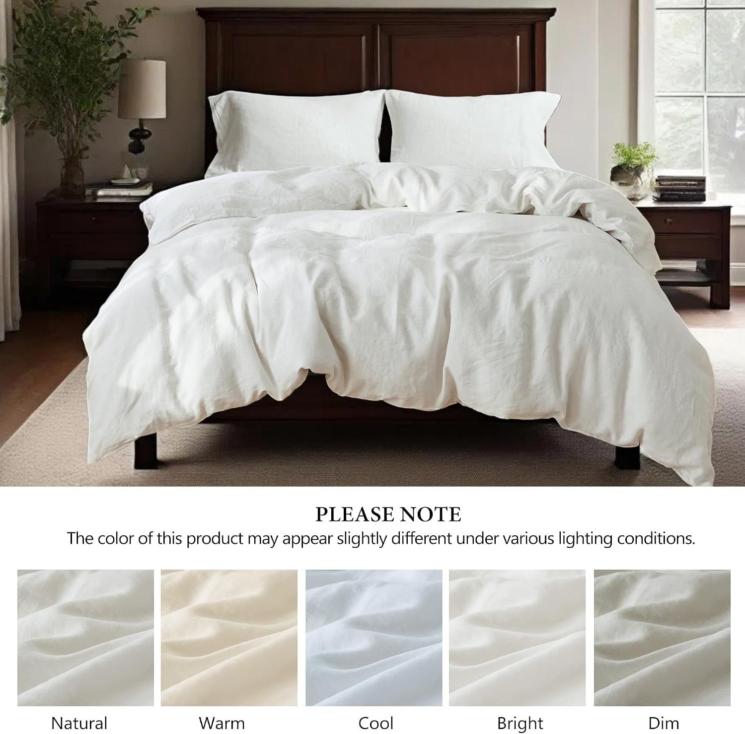 100% Linen Duvet Cover Set, 3 PCS Natural French Flax White Duvet Cover King Size, Breathable Soft Comfy Linen Bedding Comforter Cover with 2 Pillowcases(White, 104" X 92")