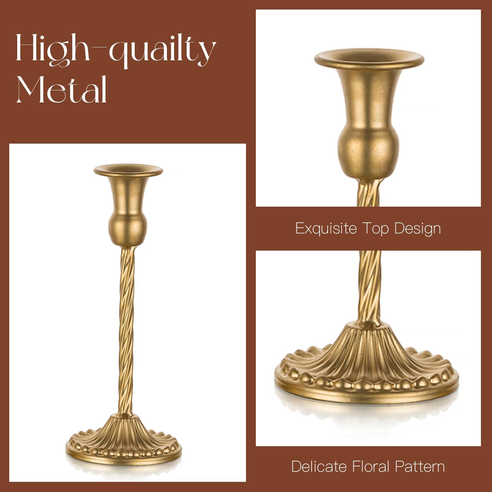 Set of 10 Gold Candlestick Holders, Tall Metal Taper Candle Holder for Candlestick Dinning Table Centerpiece Mantel Decoration