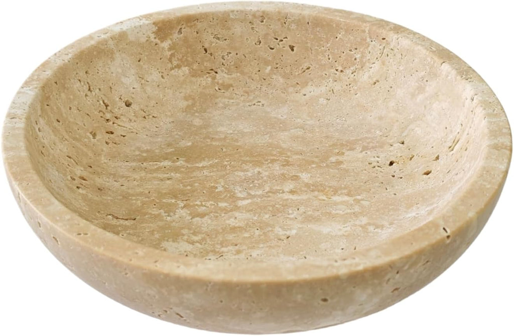 7.87" Natural Travertine Stone Decorative Bowl,Beige, Limestone | Marble Bowl (Decorative Bowl) Functions as Fruit Bowl & Key Bowl; Smooth Beige Finish; for Coffee Table & Kitchen Counter