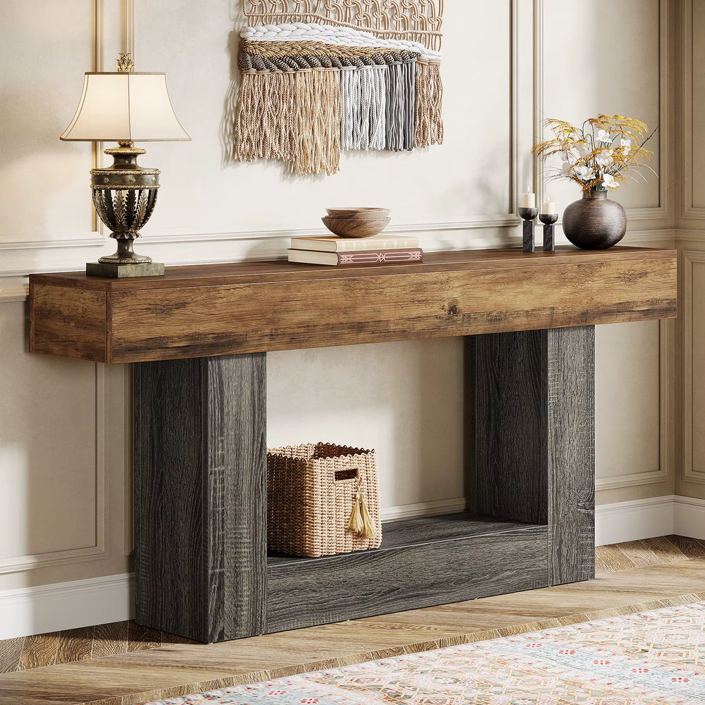 Farmhouse two tier wood console table