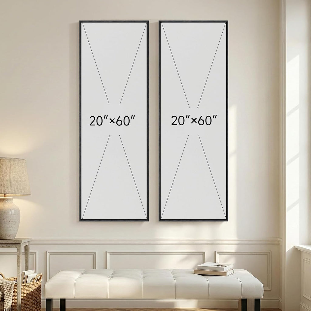 Framed Black Beige Abstract Long Vertical Wall Art for Living Room, 2 Piece | Long Narrow, Oversized, Canvas Prints, Abstract Pictures, Vertical, Modern Artwork, Black and Beige, Hallway Wall Decor