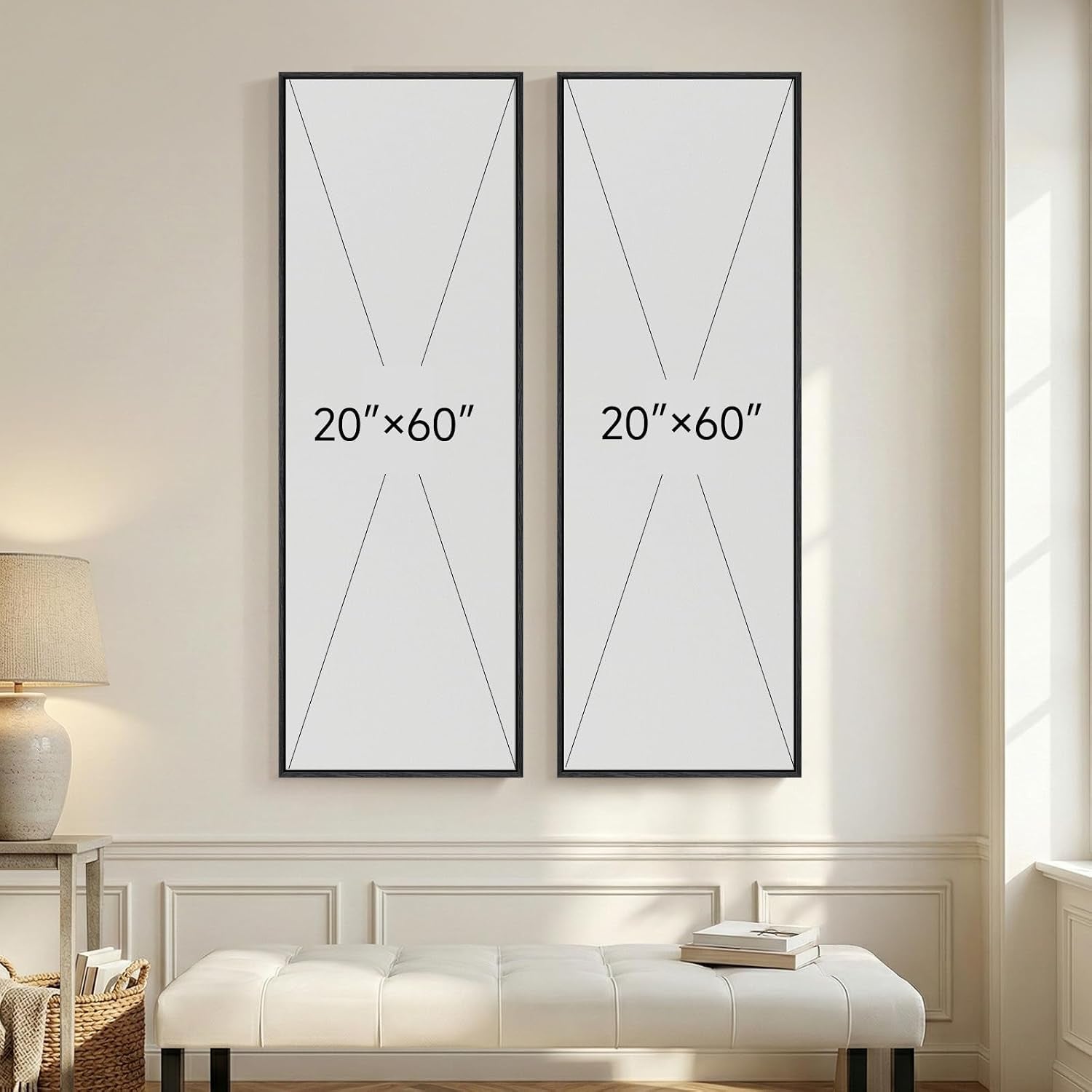 Framed Black Beige Abstract Long Vertical Wall Art for Living Room, 2 Piece | Long Narrow, Oversized, Canvas Prints, Abstract Pictures, Vertical, Modern Artwork, Black and Beige, Hallway Wall Decor