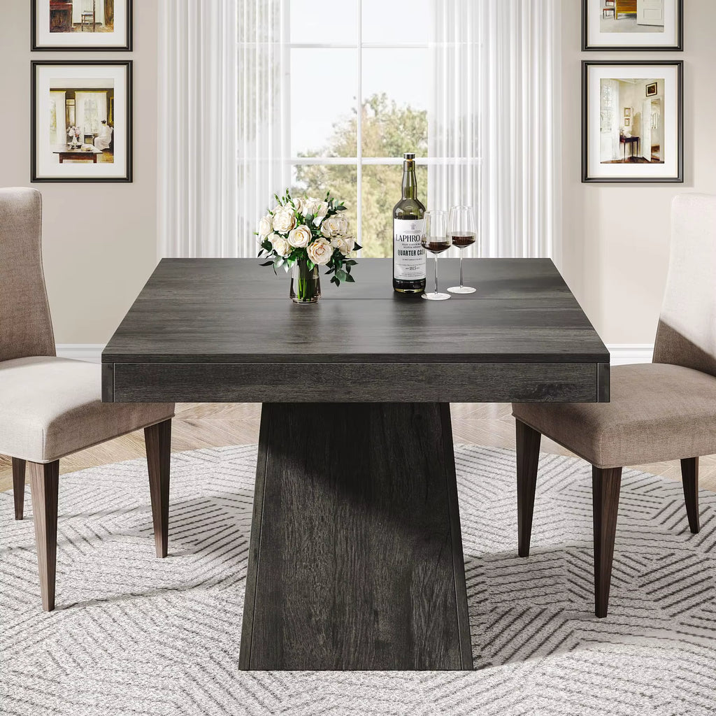 Square Dining Table for 4, 31.5-Inch Kitchen Table Small Dinner Table with Sturdy Pedestal Base, Farmhouse Dining Roo