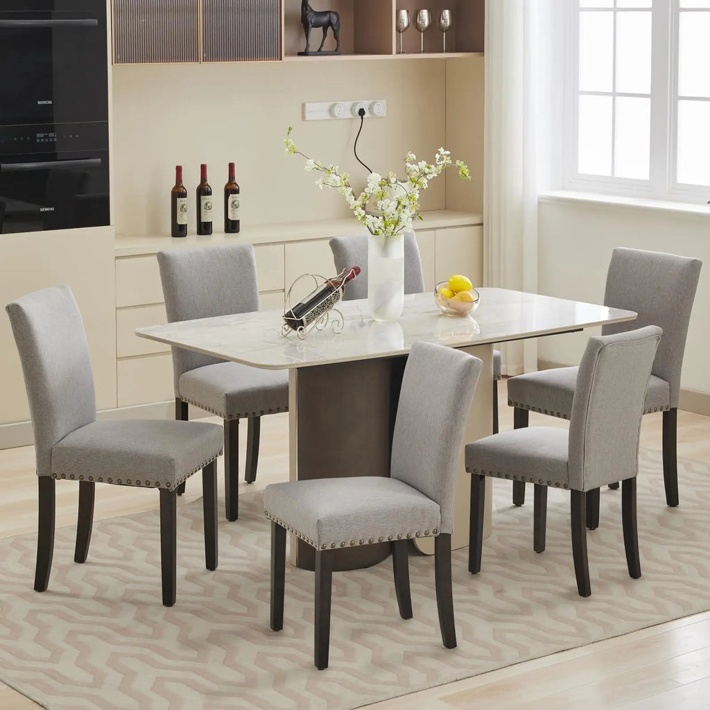 Upholstered Parsons Dining Chairs Set of 2, Fabric Padded Kitchen Chairs with Nailhead Trim & Sturdy Wood Legs, Modern Mid-Century Accent Seating for Living Room, Dining Room, Breakfast Nook