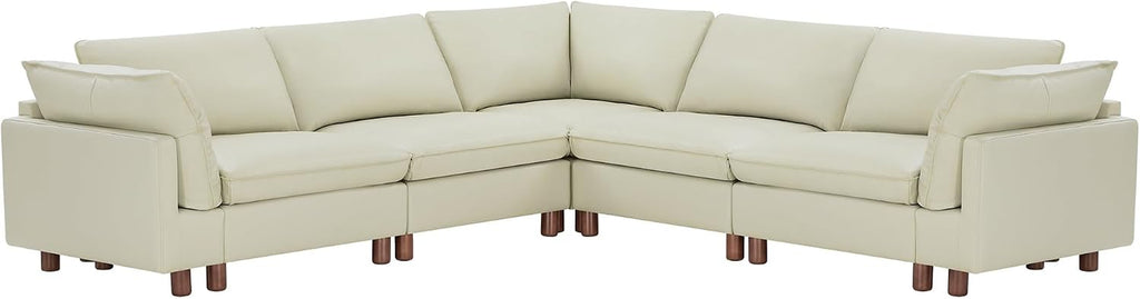 CHITA 118 inch leather sectional sofa in cream