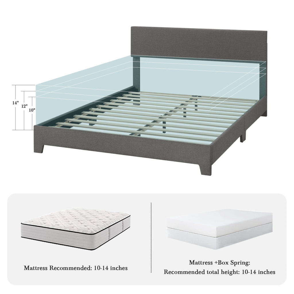 Upholstered linen bed frame with adjustable headboard
