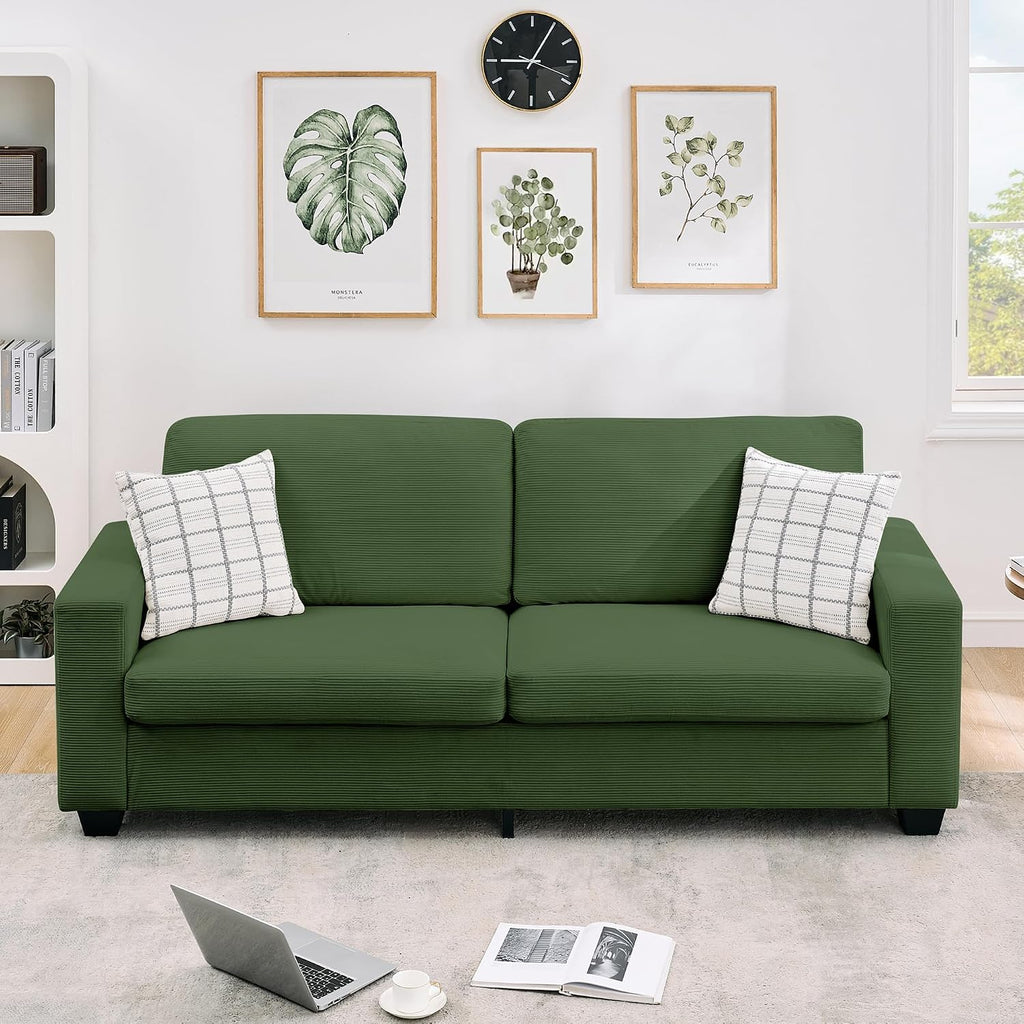 84" Corduroy Loveseat Sofa for Living Room, Modern Upholstered Sofa with Wide Armrests, Modern Plush Deep Seat Sofa Couch, Oversized Comfy 3-Seater Sofa for Living Room, Apartment, Green