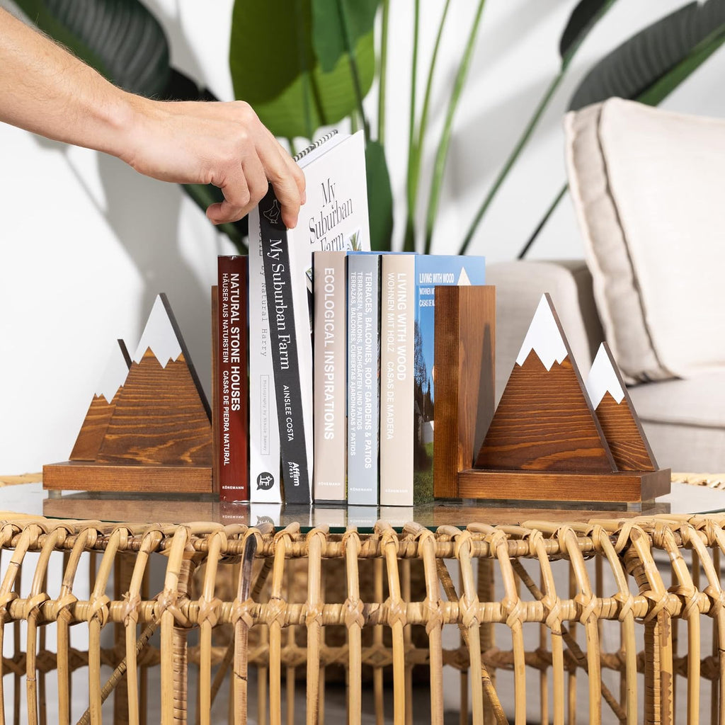 Wooden mountain bookends
