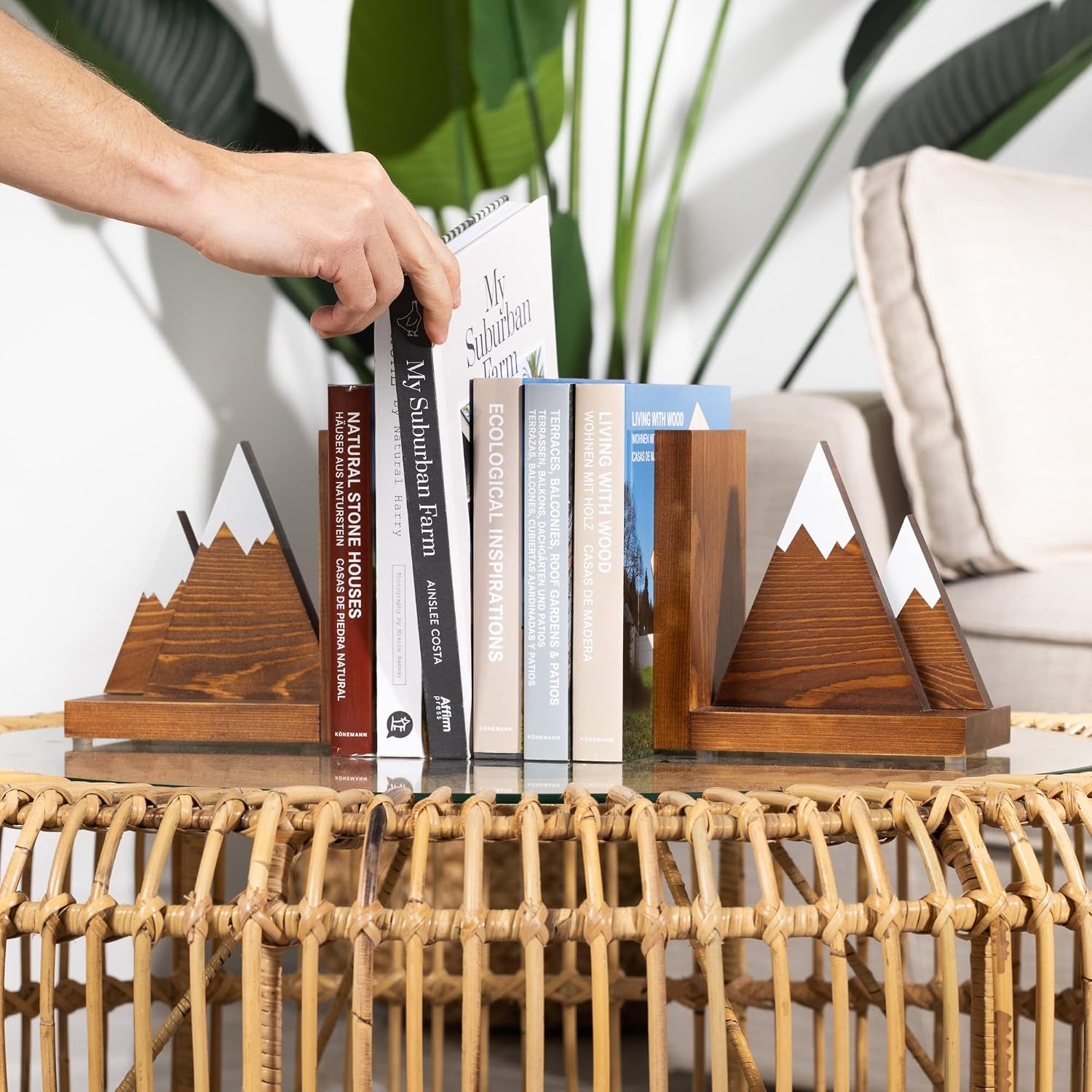 Wooden mountain bookends