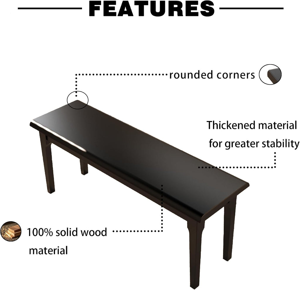 Wooden Entryway Bench, 47’’ Indoor End of Bed Bench, 100% Solid Oak Wood (Black)