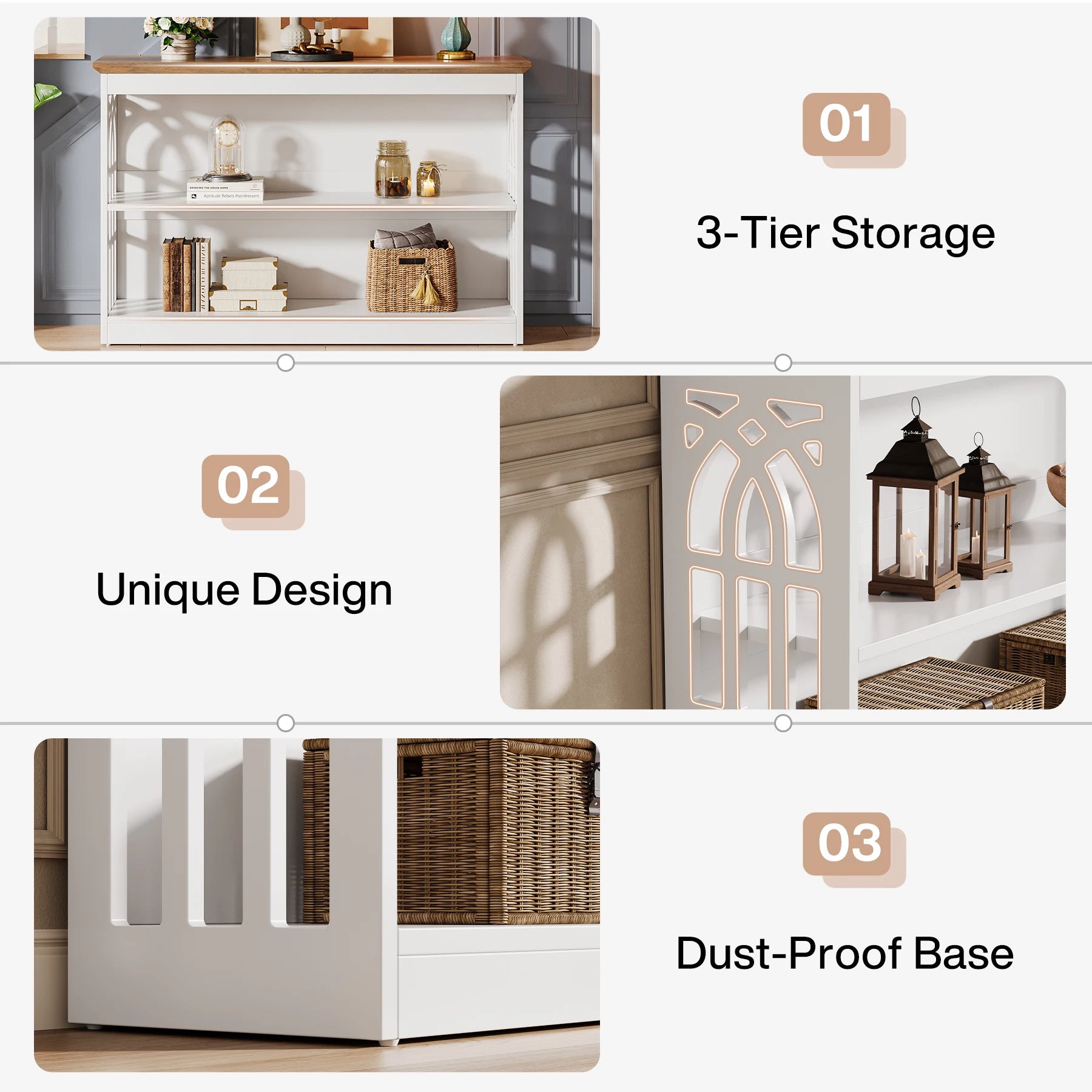 Modern Console Table for Entryway, 41.34-Inch White Sofa Table behind the Couch with 3-Tier Storage, Narrow Hallway Furniture for Living Room