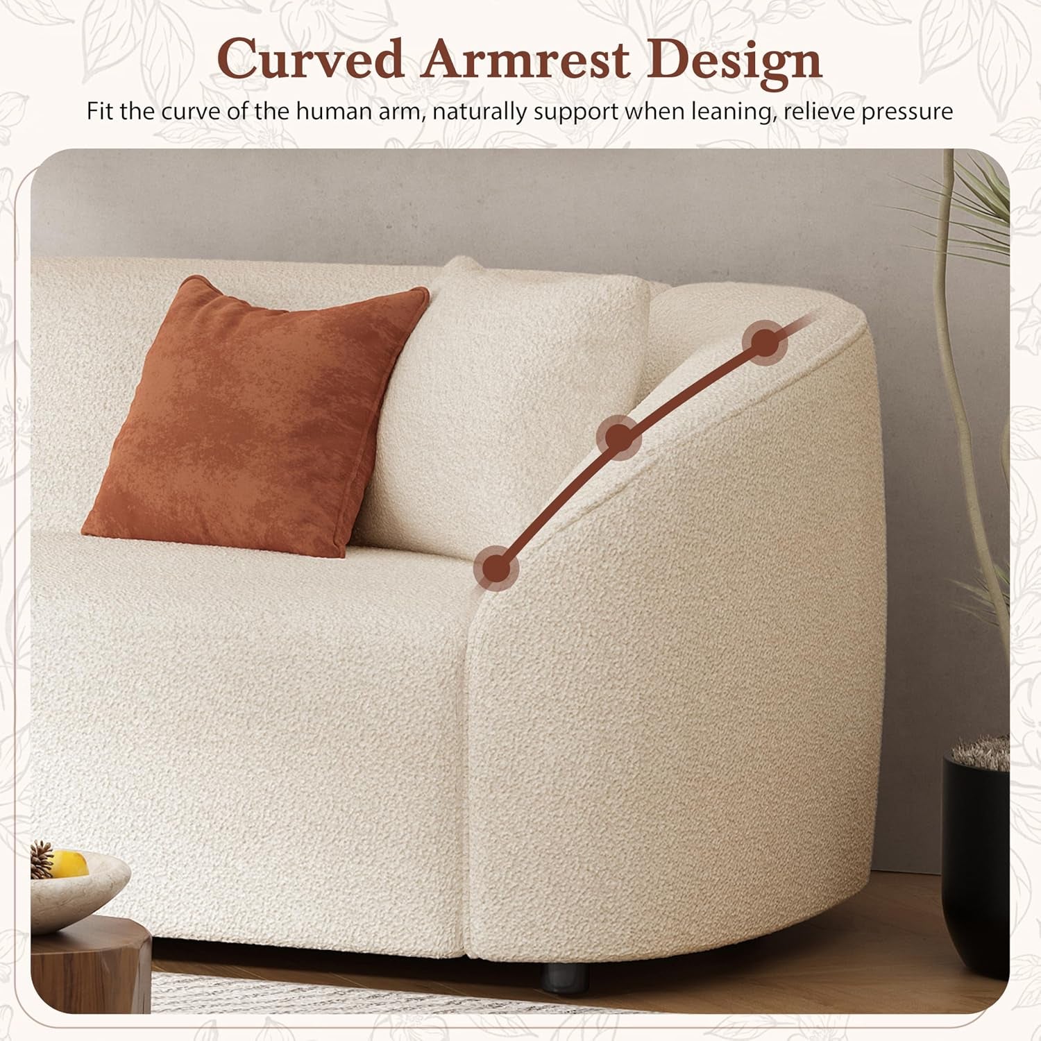 Sabbo 87.50" Boucle Upholstered Couch, Oversized 2 Seater Sofa, Curved Soft Seating Lounge Sofa Chair, Cozy Loveseat with Armrest, Reading Sofa for Living Room Home Rest, Beige