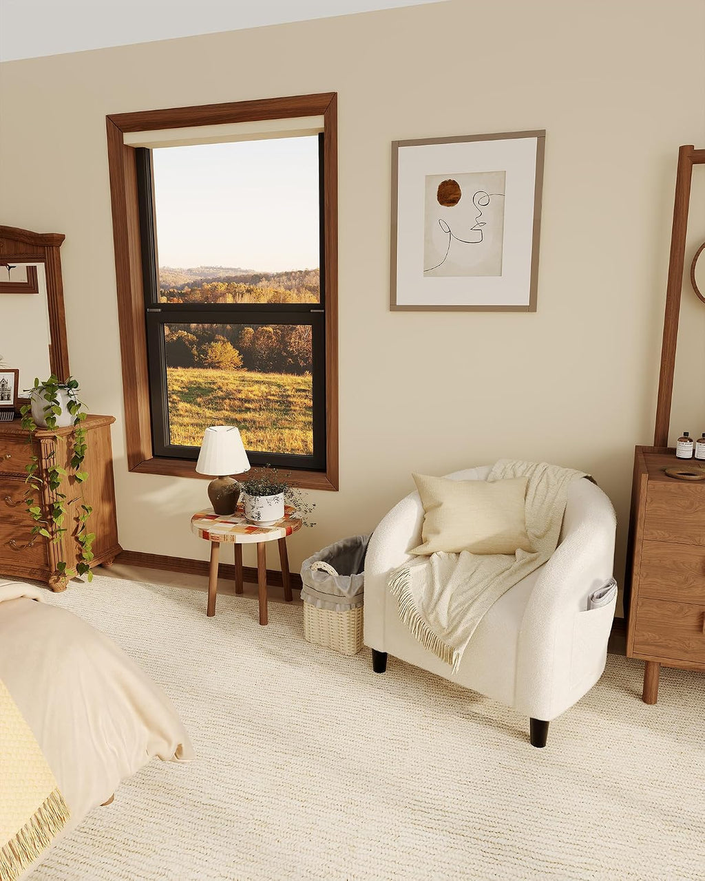 Accent Chair Boucle Barrel Chairs Living Room Chairs round Armchairs for Bedroom Waiting Room Office Reception Chairs(Beige)